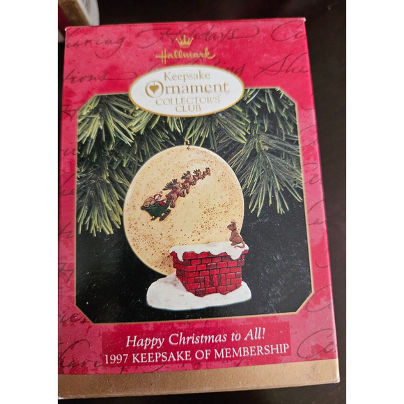 Hallmark Keepsake 1997 HAPPY CHRISTMAS TO ALL Ornament Santa & Reindeer w/ Moon - Picture 1 of 2